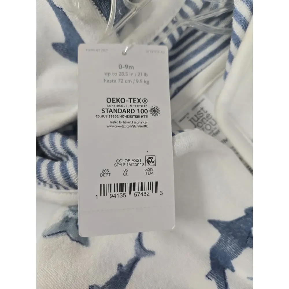 Just One You by Carters Infant Shark Print Hooded Terry Robe Size 0-9 Months New